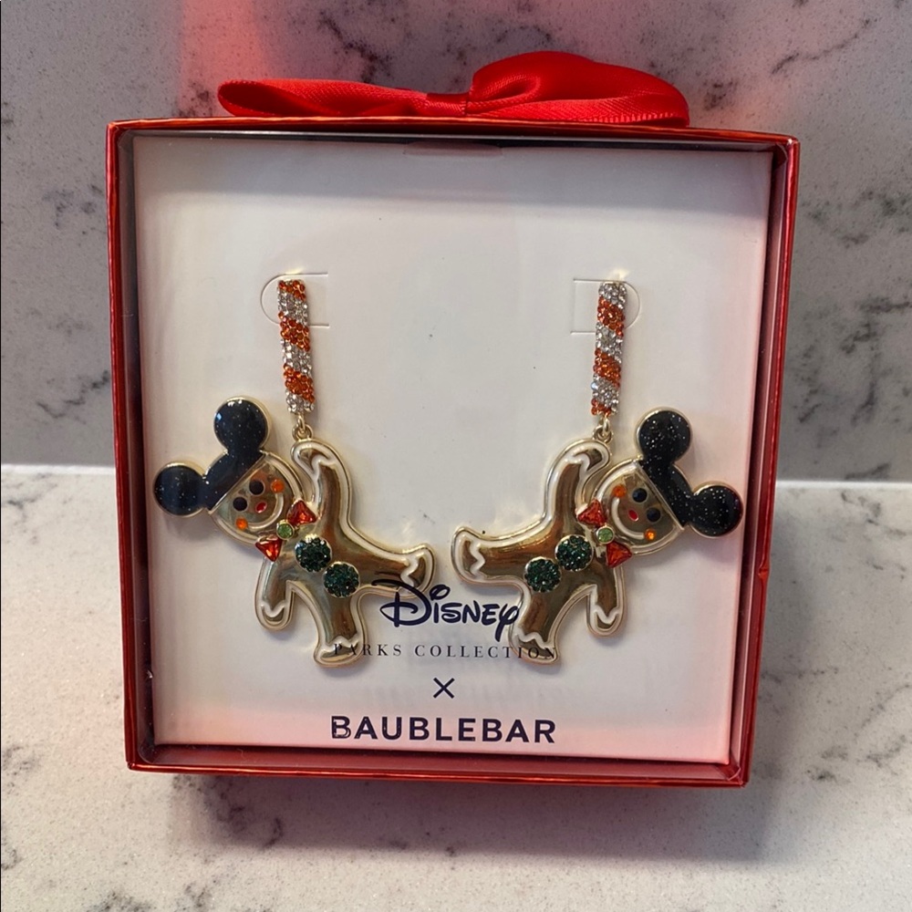 NWT Disney Parks Collection x BaubleBar collab. Mickey Gingerbread Earrings